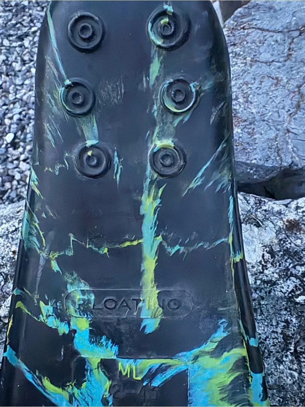 Adult Black Swim Fins with Green Accent blue and yellow Diving Flippers Floating